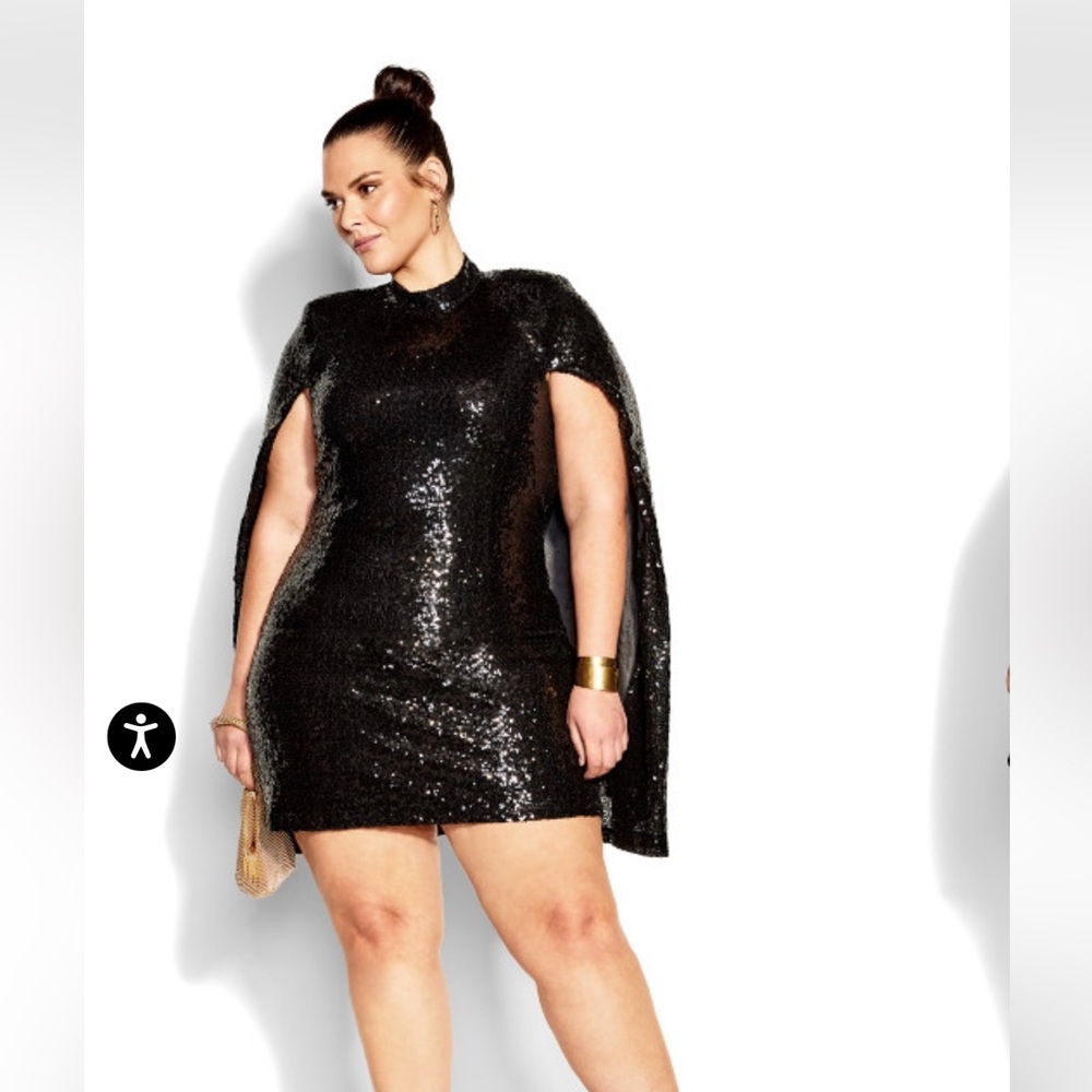 City Chic Aurelia black sequin caped dress NWT sz. 16(small City Chic sizing)